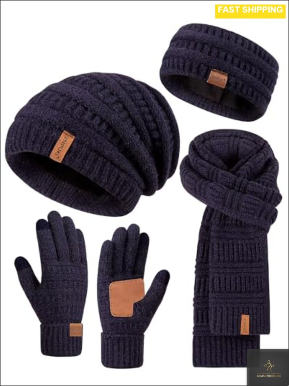 Womens Winter Beanie Scarf Gloves Headband Set Fleece Lined Slouchy Touchscreen